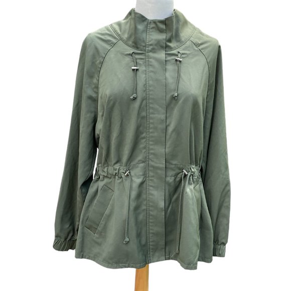 Elizabeth and James Utility Olive Green Cinch Waist Collar Windbreaker Jacket-M - Picture 14 of 14